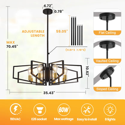 Modern Adjustable 8-Light Geometric Pendant Ceiling Light