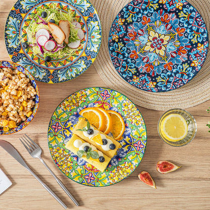 12/16/18/24 Piece Ceramic Dinnerware Set, Stoneware Bohemian Style