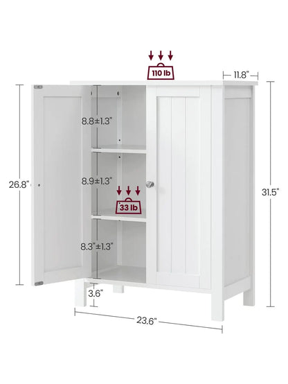 Bathroom Floor Storage Cabinet, With 2 Adjustable Shelves, 11.8 X 2