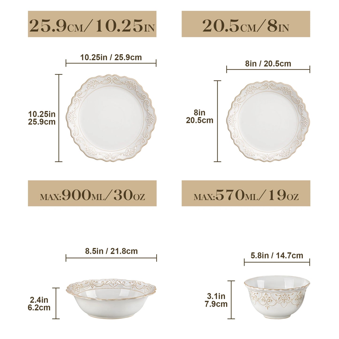 16/32 Piece Dinner Sets with 4 PCS Dinner Plate/Dessert/Cereal Bowl/Soup