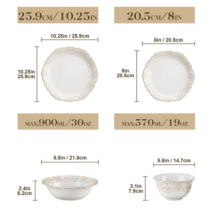 16/32 Piece Dinner Sets with 4 PCS Dinner Plate/Dessert/Cereal Bowl/Soup