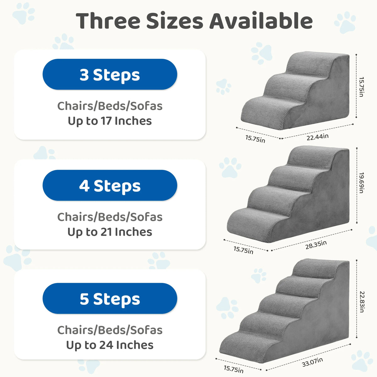 3-5 Step High-Density Foam Dog Stairs, Ramp for Small Dogs, Indoor Non-Slip Pet Ladder