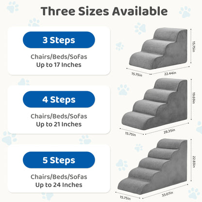 3-5 Step High-Density Foam Dog Stairs, Ramp for Small Dogs, Indoor Non-Slip Pet Ladder