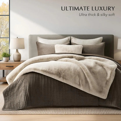Faux Chinchilla Fur Throw Blanket, 60"x80", Birch Mink