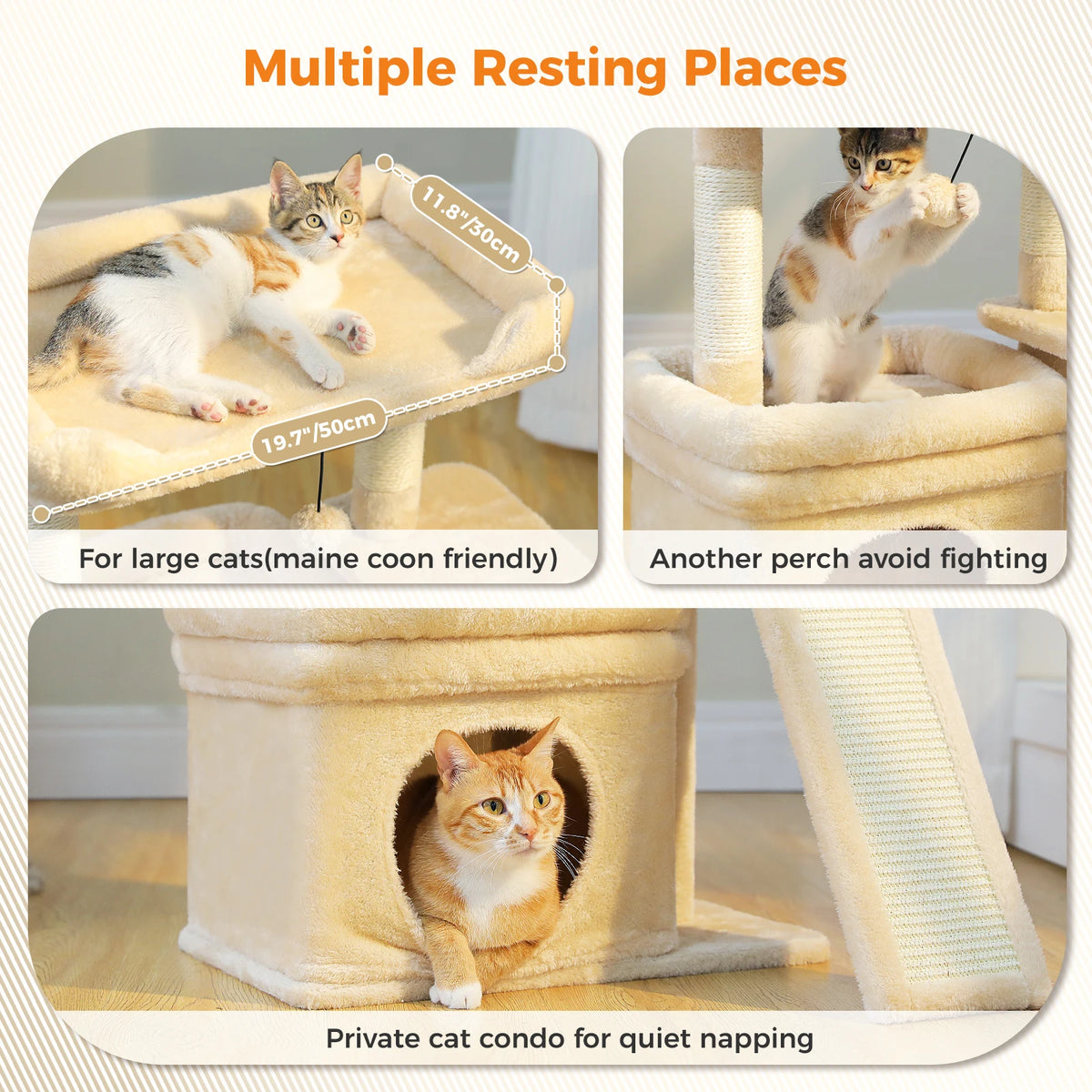 Small Cat Tree for Indoor Cat, Tower with Sisal Scratching Post and Pad, Wide Top Perch
