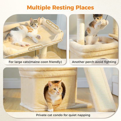 Small Cat Tree for Indoor Cat, Tower with Sisal Scratching Post and Pad, Wide Top Perch