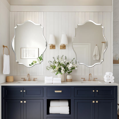 Wall Mirror, Scalloped Frameless Beveled Edge, Polished for Bathroom, Living Room, Vanity, Bedroom, Slive