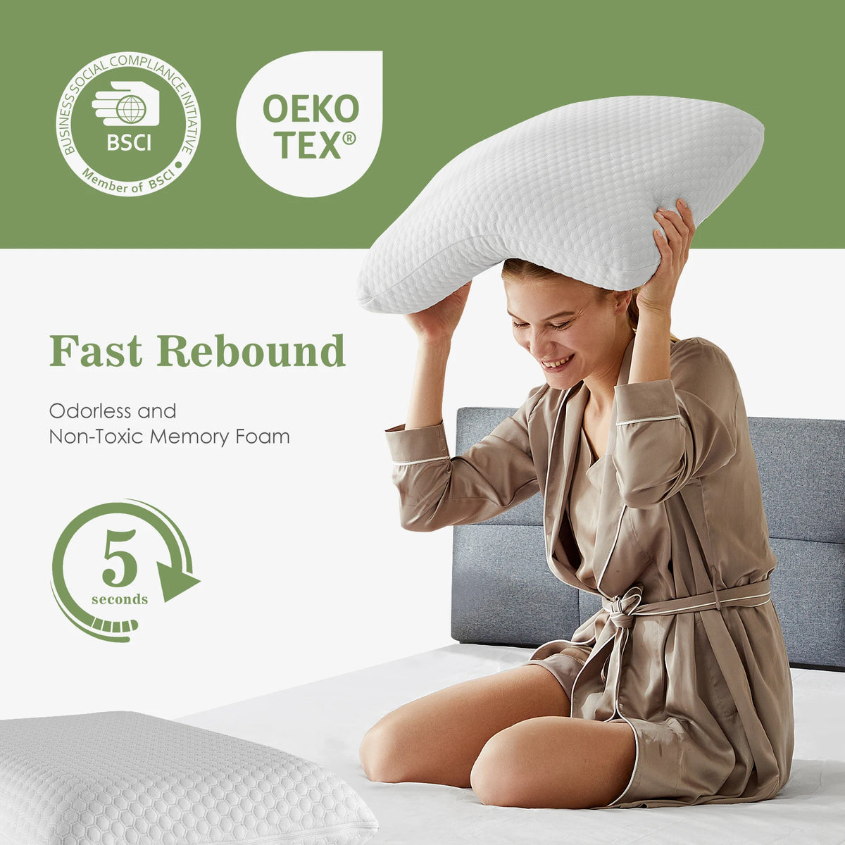 2-pieces Memory Foam Pillows, Standard Size Neck Pillow, Ventilated Cooling Bed Pillow with Removable Washable Cover ,