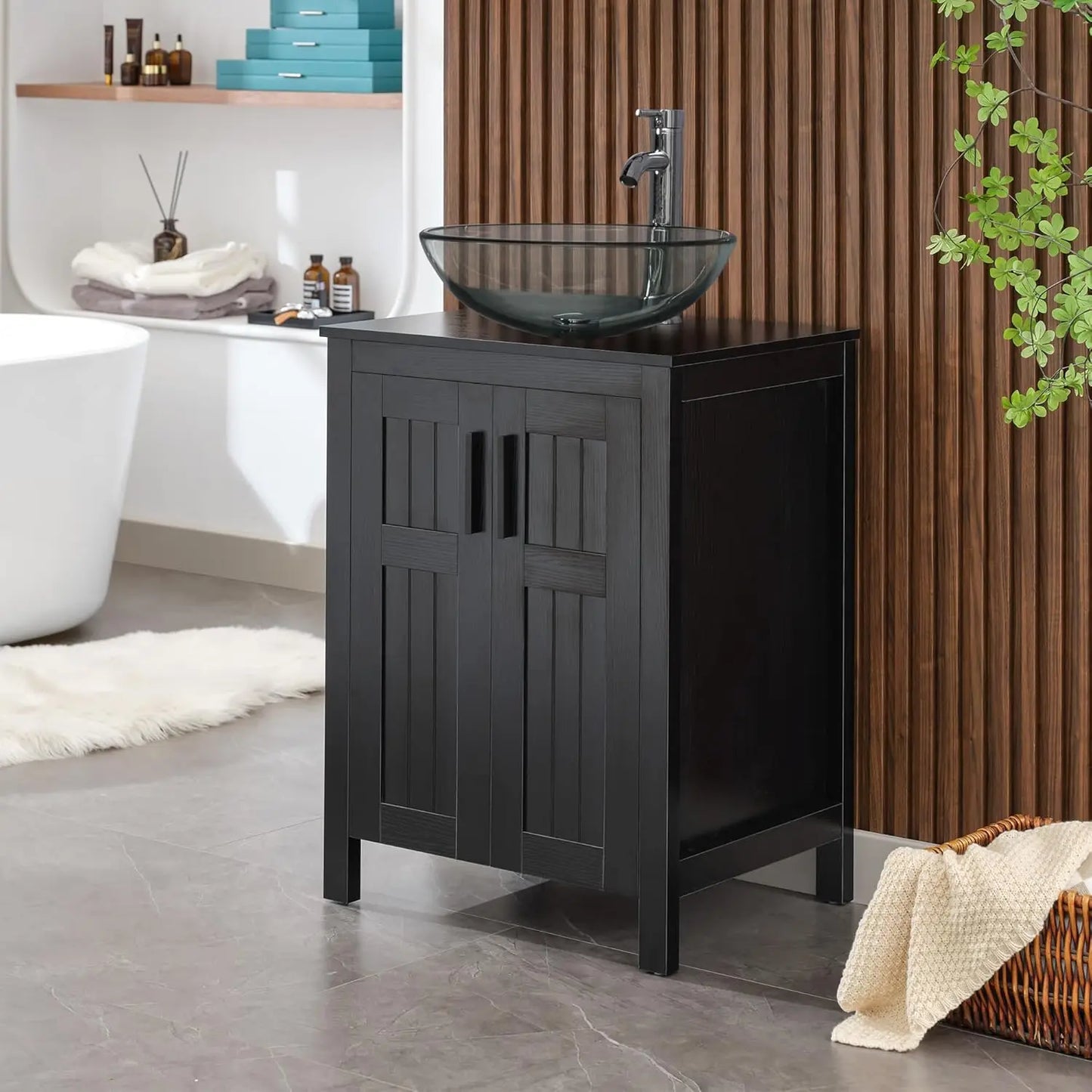 Black 24" Bathroom Vanity with Sink Combo, Grooved, Customized