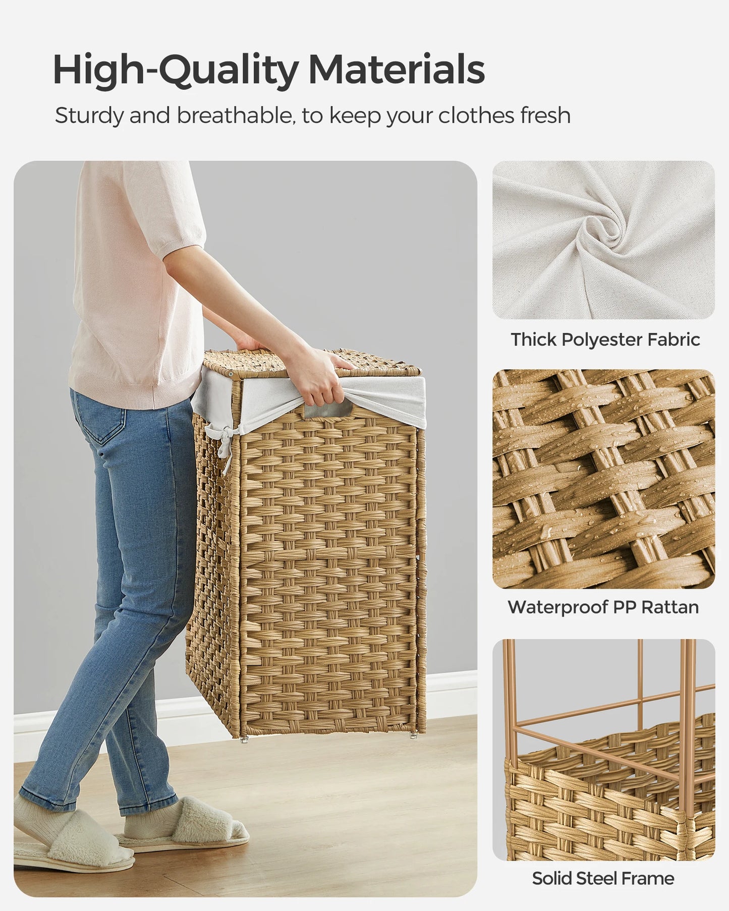 Laundry Hamper with Lid, 42.3 Gallons (160 L), Rolling Basket with Wheels