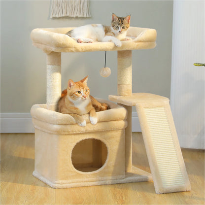 Small Cat Tree for Indoor Cat, Tower with Sisal Scratching Post and Pad, Wide Top Perch