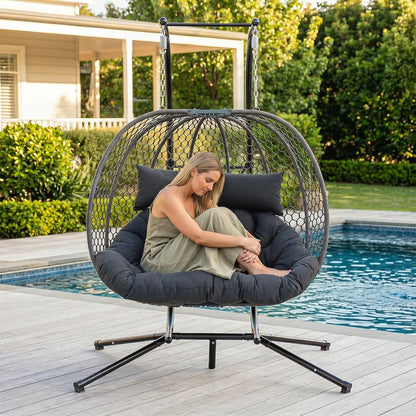 Double Outdoor Egg Swing Chair with Stand