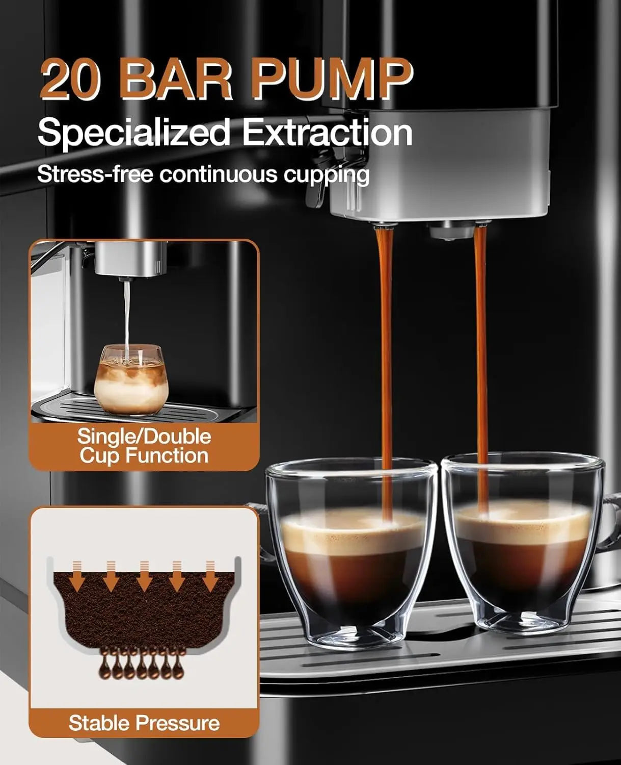 Fully Automatic Espresso Coffee Machine with Grinder,Auto Milk Frother, Auto-Cleaning for Latte/Cappuccino