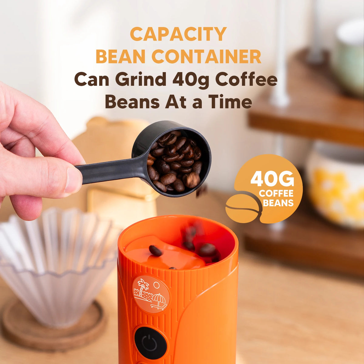 Portable Electric Coffee Bean Grinder, Ceramic Core, Adjustable and Rechargeable