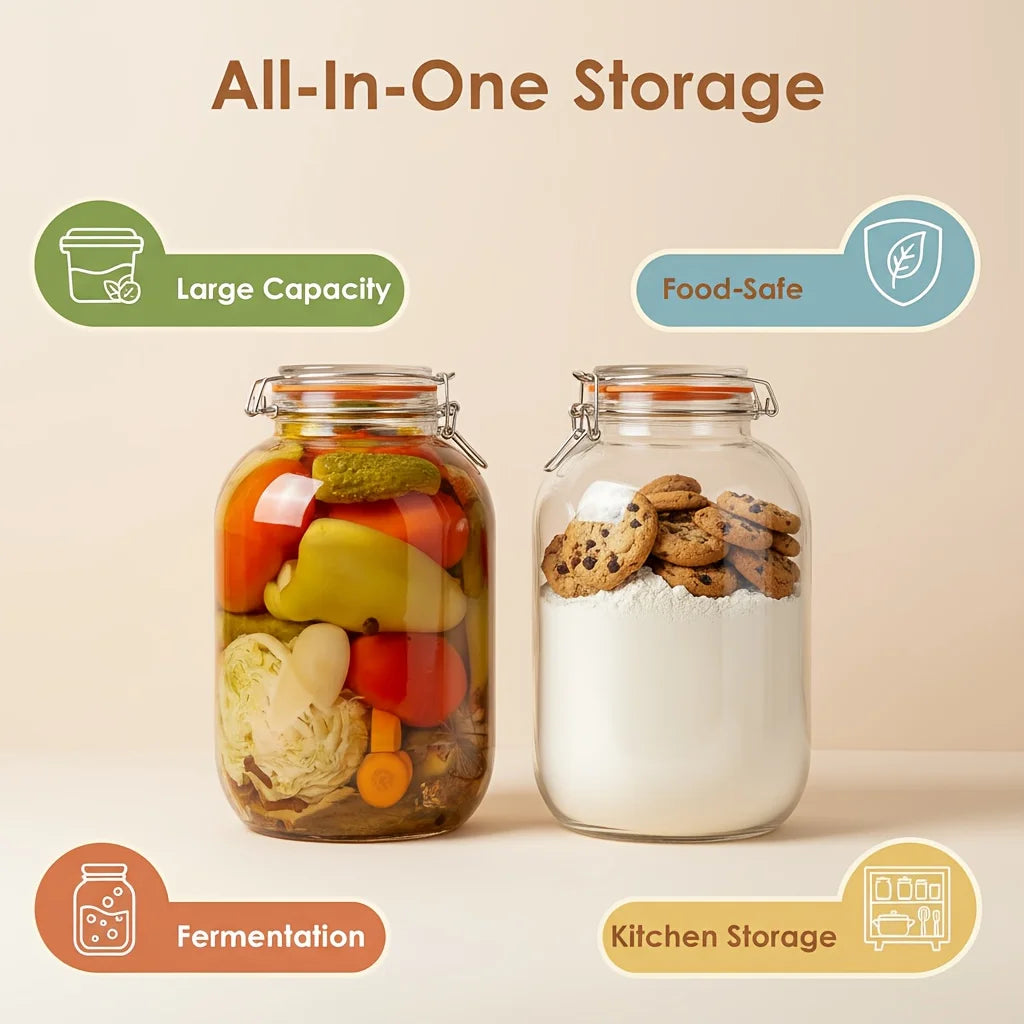 2-pack - Glass Wide-mouth Jar with Hinged Sealing Lid, 1 Gallon for Fermentation, Canning, Preserving