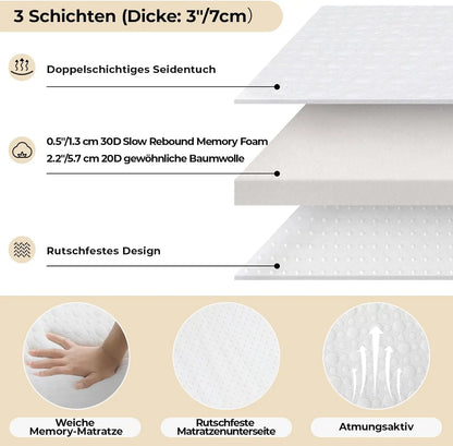 Folding Bed, 80x190cm with 7cm Thick Memory Foam Mattress, Portable
