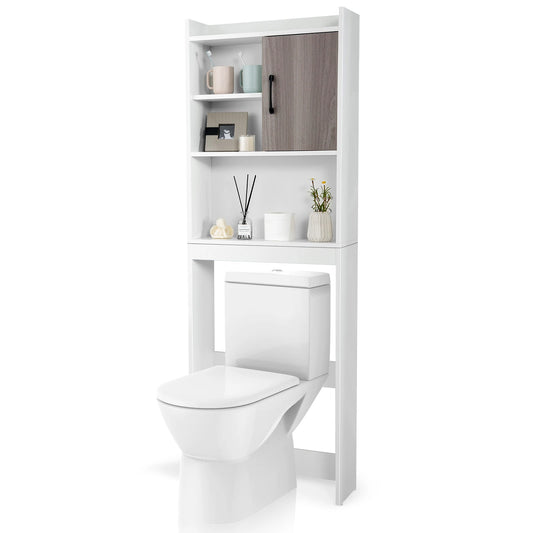 Over The Toilet Storage Cabinet, Bathroom Space Saver w/ Open Shelves & Door