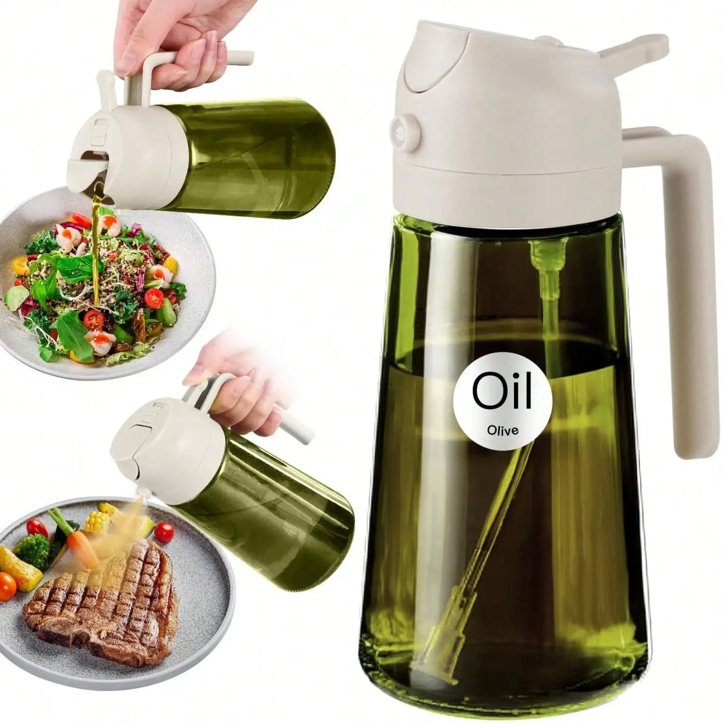 Premium Dark Glass Olive Oil Dispenser, 2 In 1 Cooking Oil Spray Bottle Mister