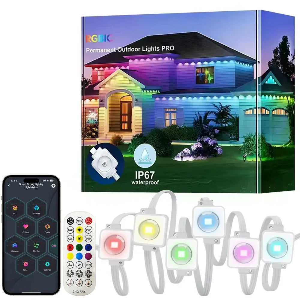 300ft Smart Eave Lights, 180 Permanent Outdoor Lights LED String Lights App Remote Waterproof