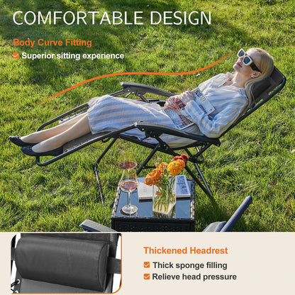 Zero Gravity Set of 2 Portable Recliner Lounge Chair with Cup Holder , Adjustable Trays and Pillow