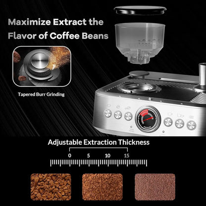 Espresso Machine with Grinder,20 Bar pressure with PID Control Milk Frother, Steam Wand 95Oz Water Tank