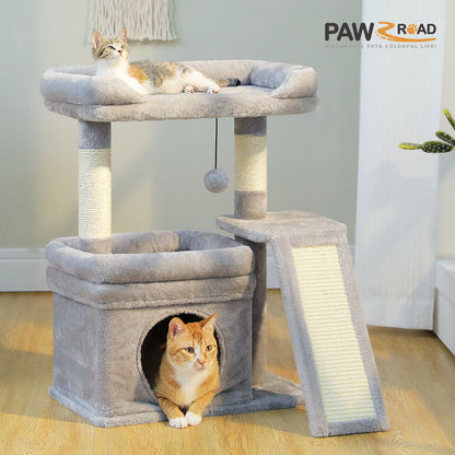 Small Cat Tree for Indoor Cat, Tower with Sisal Scratching Post and Pad, Wide Top Perch