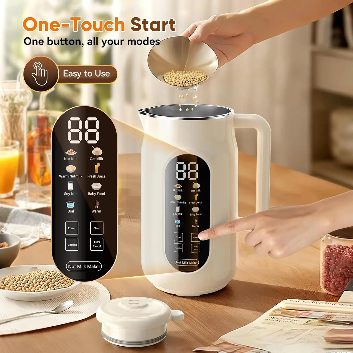 10-in-1 Nut Milk Maker Machine, 42oz Automatic with LED Touch Screen, Self-Cleaning