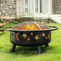 32 Inch Round Fire Pit with Mesh Cover, with Star and Moon Design