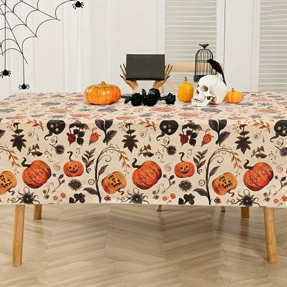 1pc,Halloween Pumpkin Tablecloth, 86.61*51.18inch, Beige Background Plastic Tablecover, Halloween Decoration for Home,Halloween Party,Table Decor