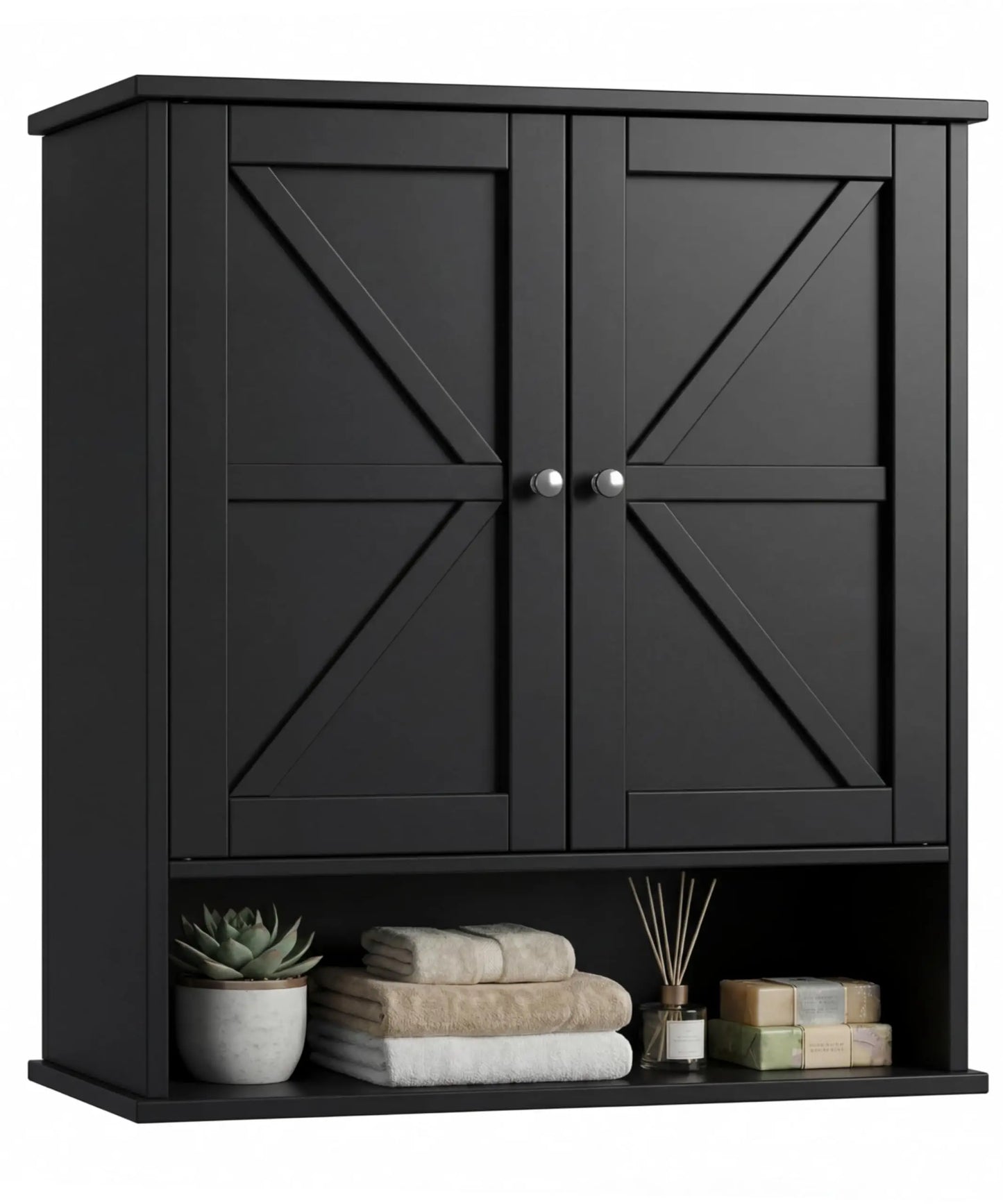 27.6" H Bathroom Wall Cabinet, Modern With Adjustable Shelf & 2 Rattan Doors