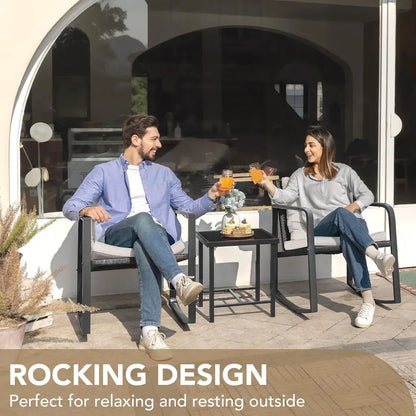 3 Piece Rocking Bistro Set, Wicker Outdoor Furniture