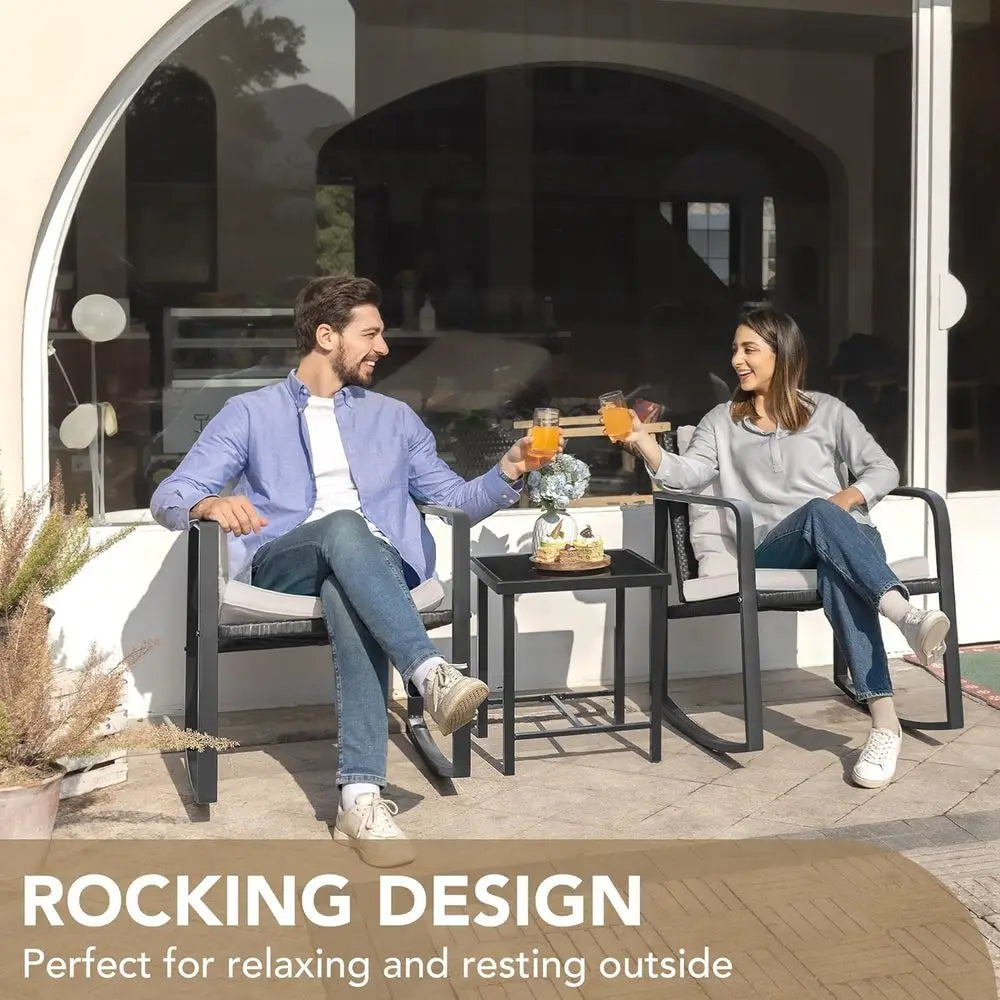 3 Piece Rocking Bistro Set, Wicker Outdoor Furniture