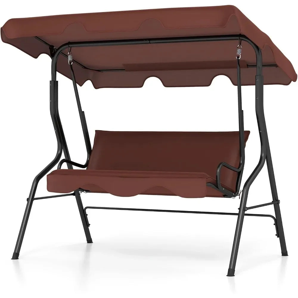 3 Person Porch Swing, with Removable Cushions and Powder Coated Steel Frame, with Canopy