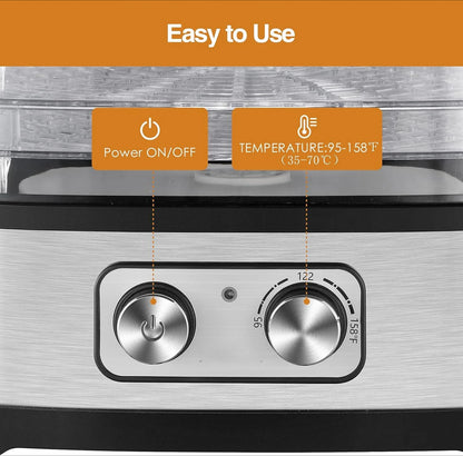240W Food Dehydrator, Dehydrator for Food and Jerky, Fruits, Herbs, Veggies, 5 BPA-Free Trays Dishwasher Safe