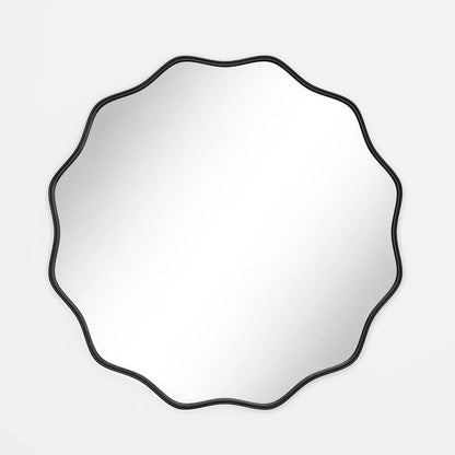 Decorative Wavy Round Bathroom Mirror with Deep Frame