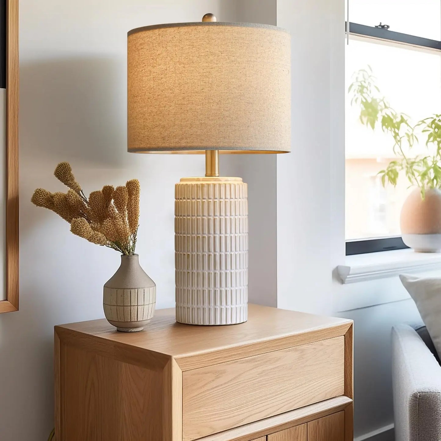 Modern Ceramic Table Lamp Set of 2, Beige White