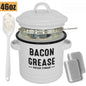 46 Oz Grease Container with Filter, Scraper, Strainer & Silicone Spatula, Dishwasher Safe