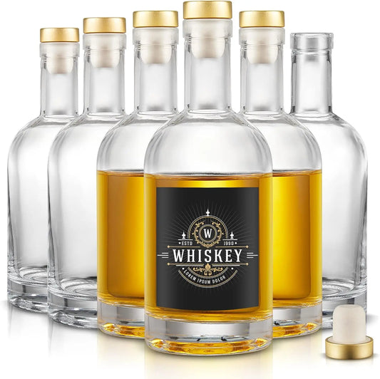 12 oz Glass Bottles with T-Top Caps, Set of 6 - Clear Heavy Base, Airtight Seal for Wine, Oil, Kombucha