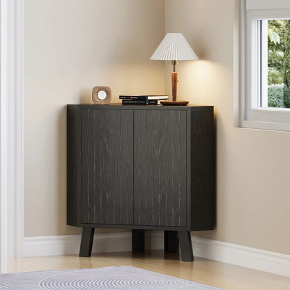 Farmhouse Corner Storage Cabinet with Adjustable Shelf, Industrial Wooden Corner Table
