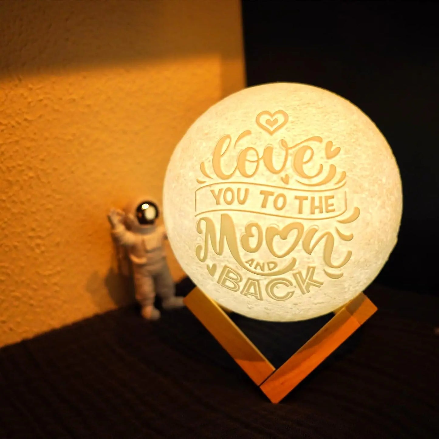 Engraved Moon Lamp, 16 Colors, Romantic Fall Decor Piece with Remote Control and Wooden Base 5.9 inch