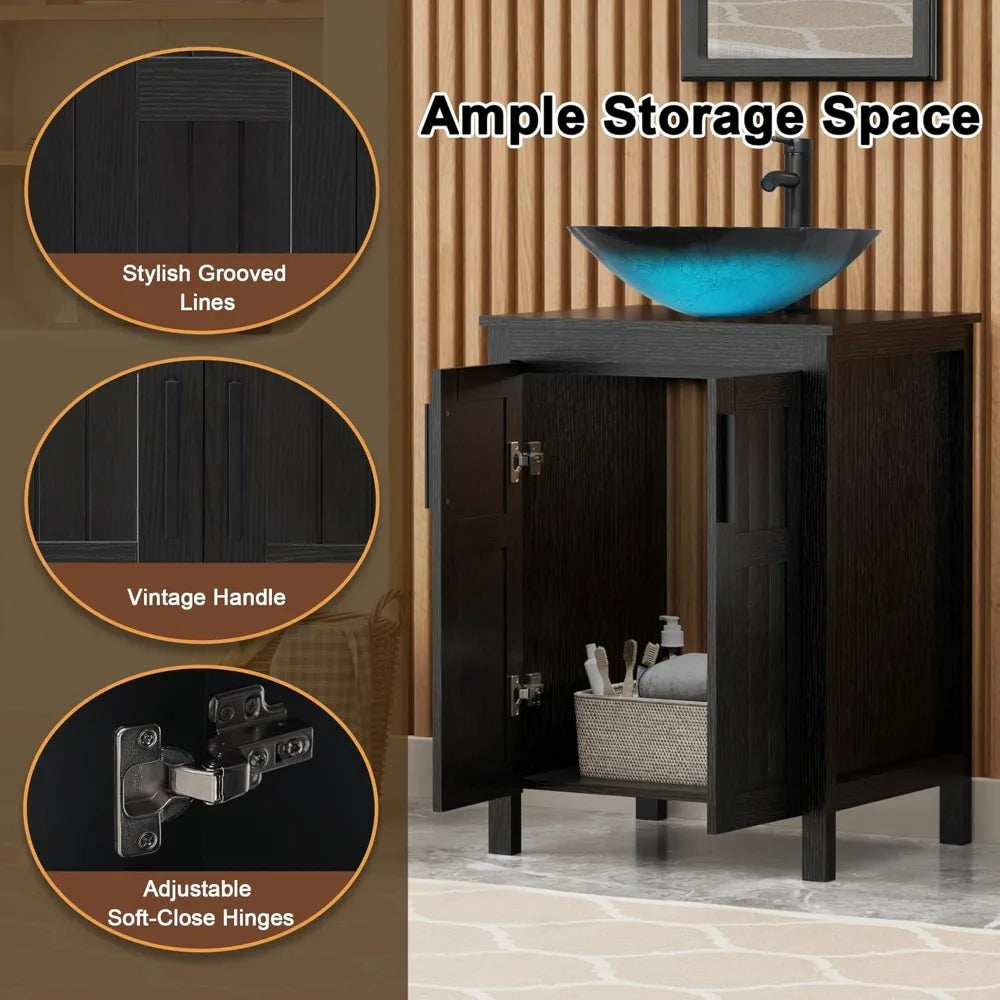 Black 24" Bathroom Vanity with Sink Combo, Grooved, Customized