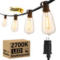 200FT ST38 LED Globe String Lights, Warm White, High Voltage, Black Cable with Hooks