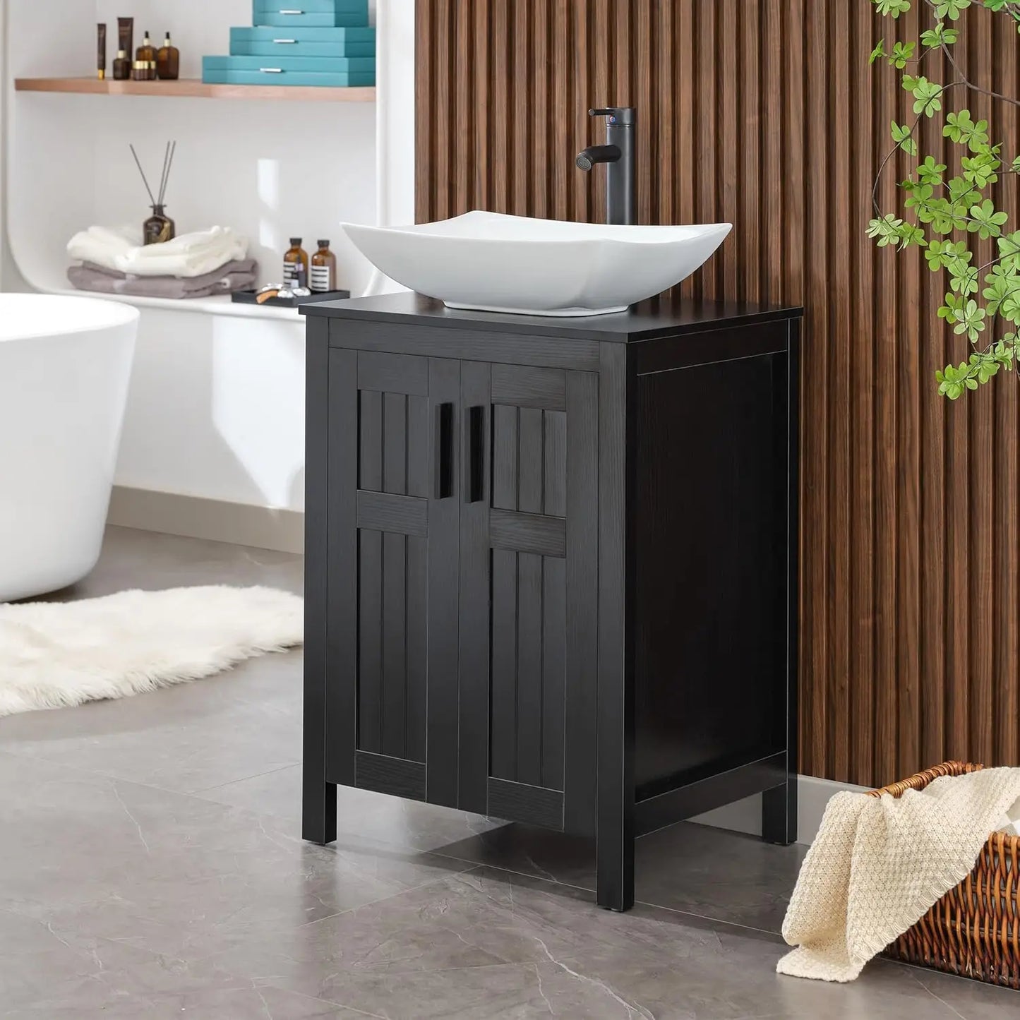 Black 24" Bathroom Vanity with Sink Combo, Grooved, Customized