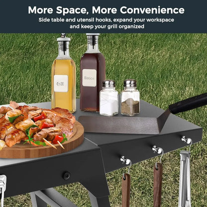 Heavy Duty Griddle Stand 17 & 22 Inch Outdoor Grill Table with Adjustable Legs, Side Shelf, Utensil Hooks - Portable