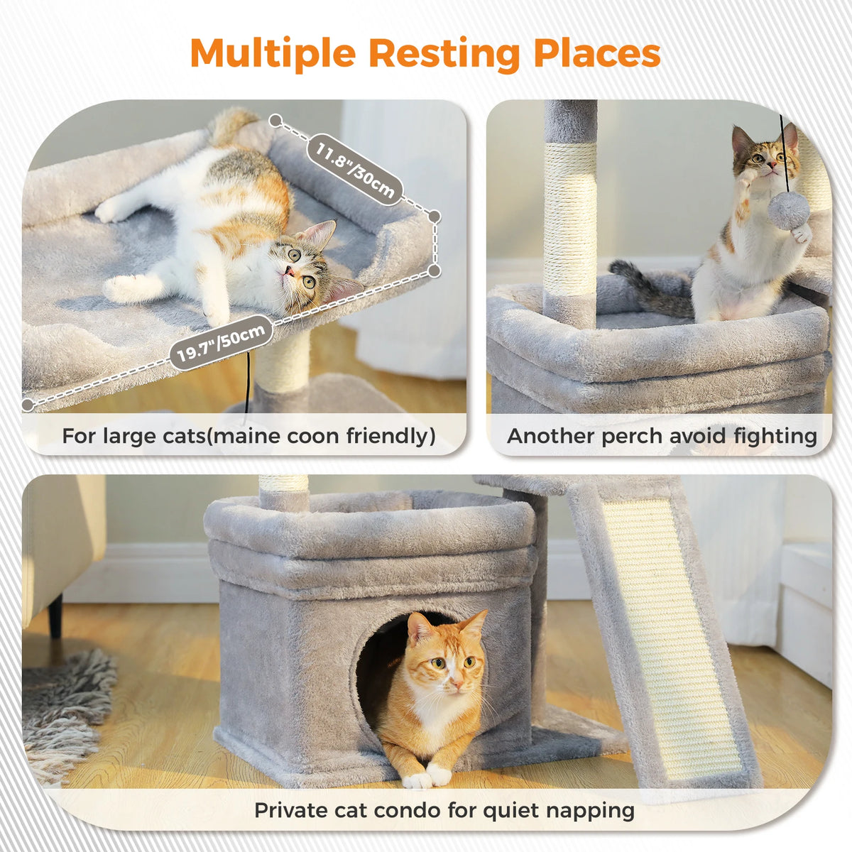 Small Cat Tree for Indoor Cat, Tower with Sisal Scratching Post and Pad, Wide Top Perch
