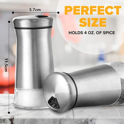 Glass Salt/Pepper Shakers, Stainless Steel Spice Dispenser with Adjustable Pour Holes, Kitchen Items