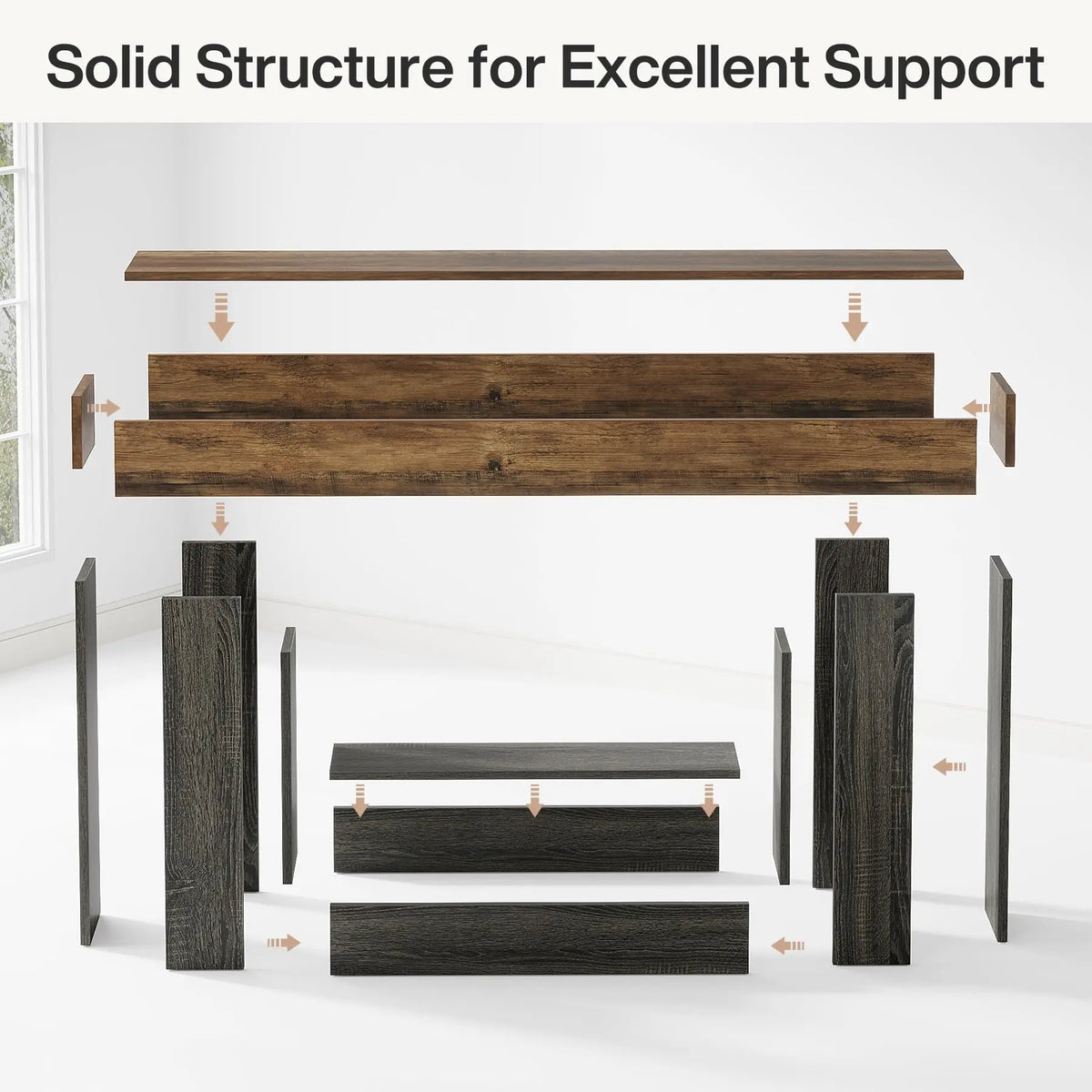 63" Console Table, Farmhouse 2-Tier Entryway Table with U-Shaped Base, Narrow Long Wood Sofa Table, Behind Couch Table