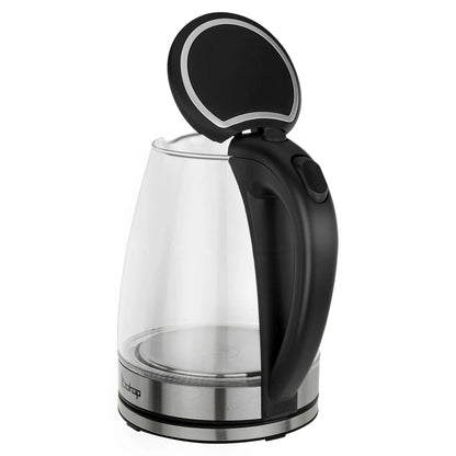 110V 1200W 1.8L Electric Glass Kettle, US Plug, Borosilicate Glass, Blue LED Auto Shut Off 360 Rotation Base