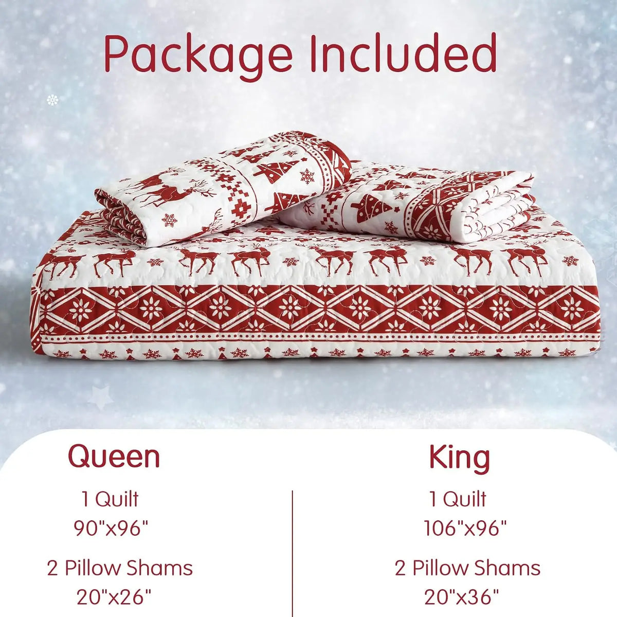 3PCS Christmas Quilt Set King/Queen Size Quilt Set, Winter Blanket, Soft Warm Snowflake Fleece
