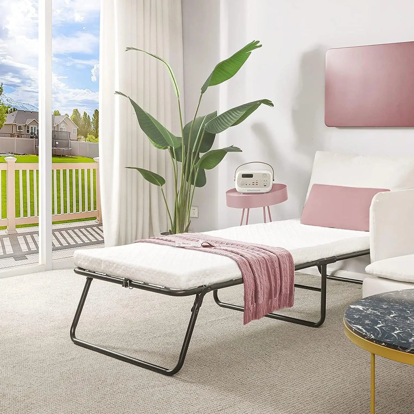 Folding Bed, 80x190cm with 7cm Thick Memory Foam Mattress, Portable